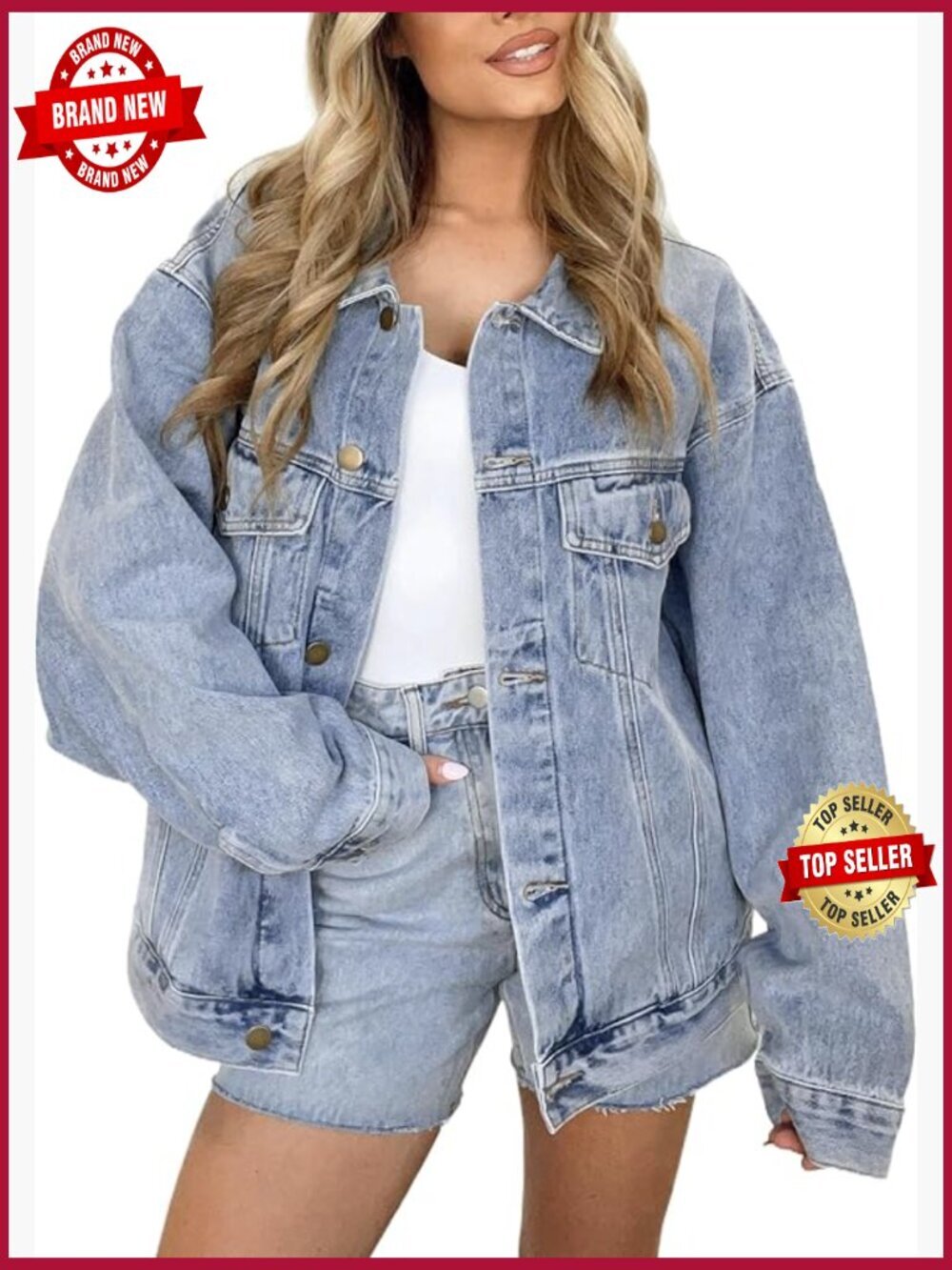 Oversized Denim Jacket Long Sleeve Button Down Trucker Shacket Fall Coat